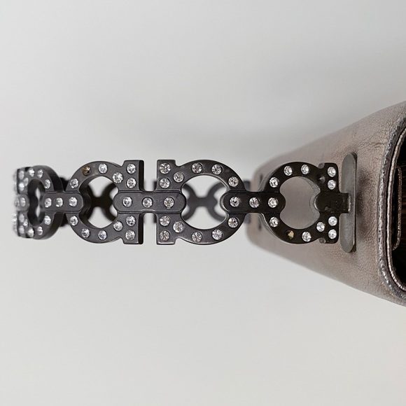 Salvatore Ferragamo Gold Pewter Silver Crystal Gancini Top Handle Crossbody Bag - Picture 15 of 15